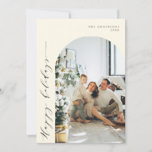 Modern Minimalist Script Happy Holidays 5 Photo Holiday Card