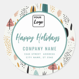 Modern minimalist script Happy Holidays logo Classic Round Sticker