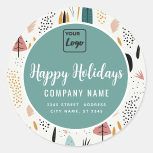 Modern minimalist script Happy Holidays logo Classic Round Sticker