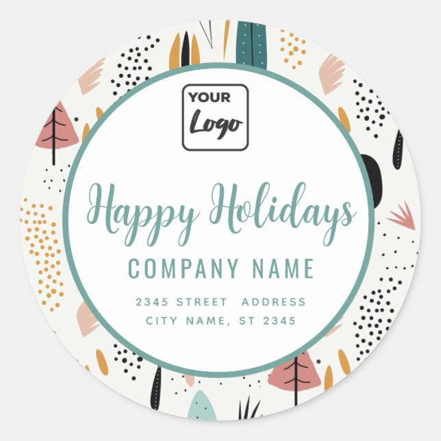 Modern minimalist script Happy Holidays logo  Classic Round Sticker (Front)