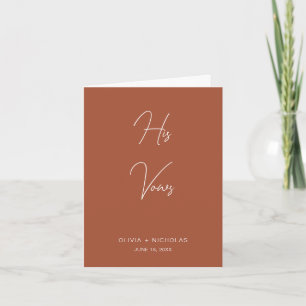 Modern Minimalist Script His Wedding Vow Book Card