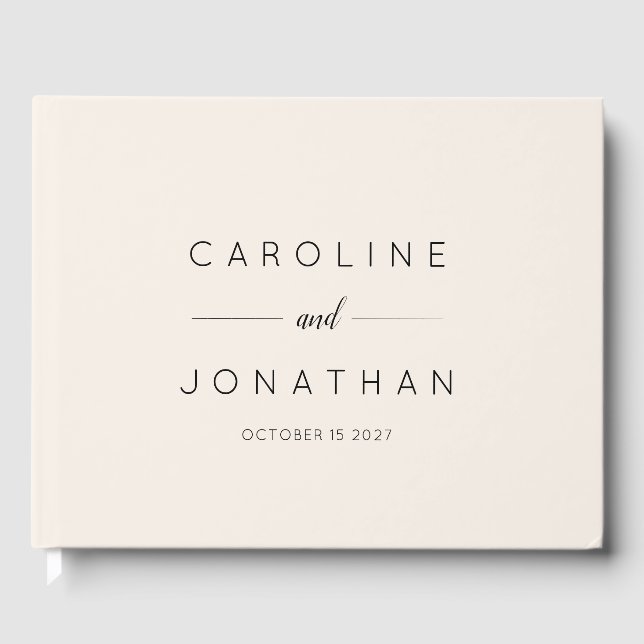 Modern Minimalist Script Ivory Custom Wedding Guest Book (Front)