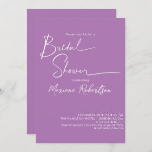 Modern Minimalist Script Lavender Bridal Shower In Invitation