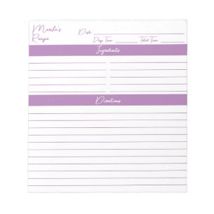 Modern Minimalist Script Lavender Recipes Notepad