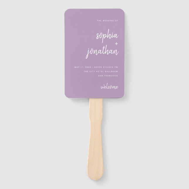 Modern Minimalist Script Lavender | Wedding Hand Fan (Front)