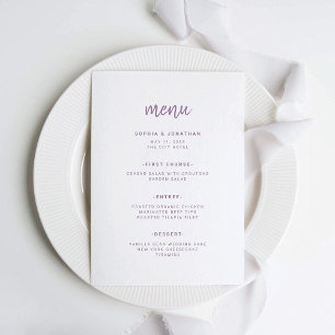 Modern Minimalist Script Lavender   Wedding Menu