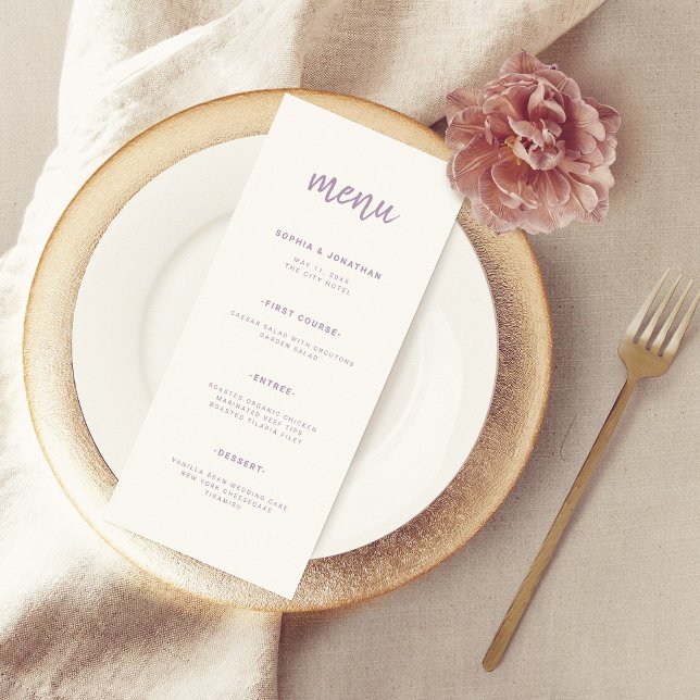 Modern Minimalist Script Lavender | Wedding Menu (Creator Uploaded)