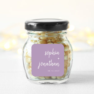 Modern Minimalist Script Lavender Wedding Square Sticker