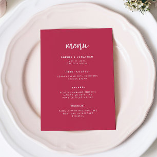 Modern Minimalist Script Magenta Red Wedding Menu