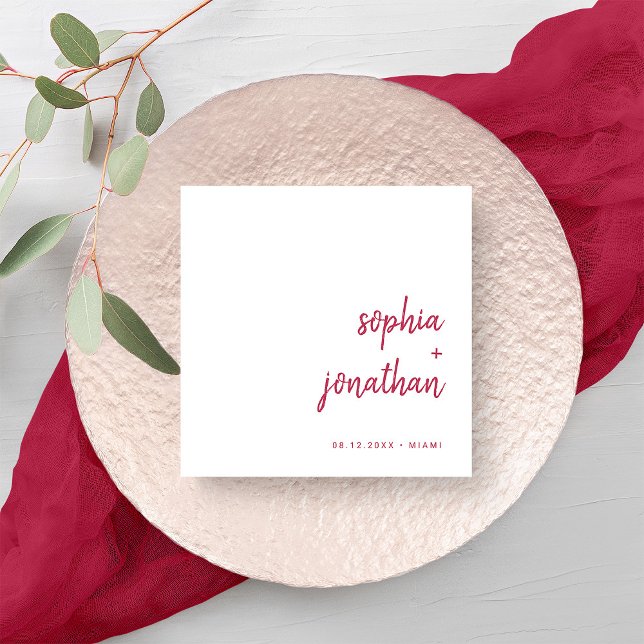 Modern Minimalist Script | Magenta Red Wedding Napkin (Creator Uploaded)