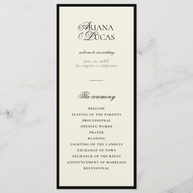 Modern Minimalist Script Monogram Flat Program Programme (Front)