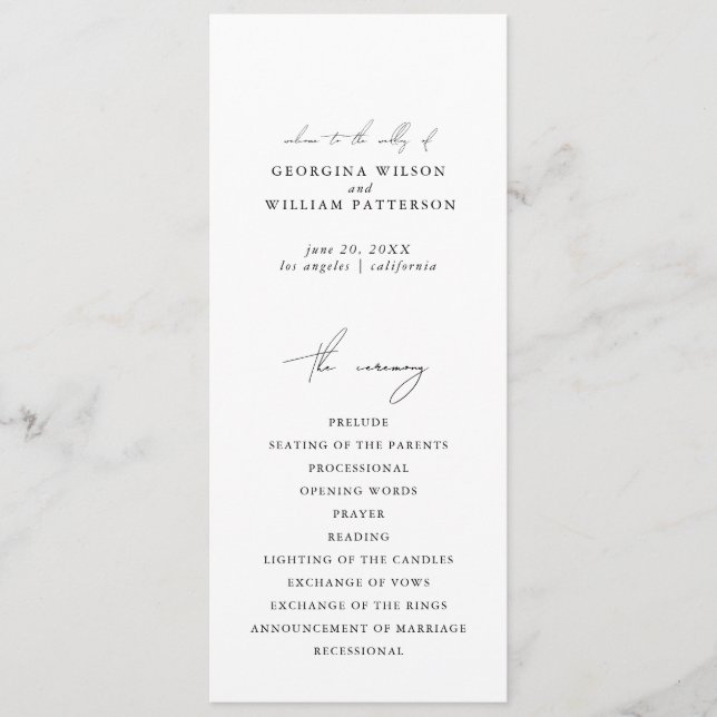 Modern Minimalist Script Monogram Flat Program Programme (Front)