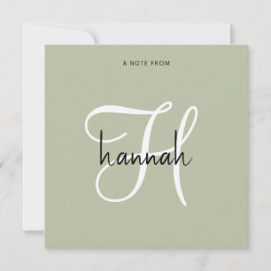 Modern Minimalist Script Monogram Sage Green Card