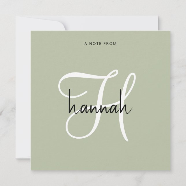 Modern Minimalist Script Monogram Sage Green Card (Front)