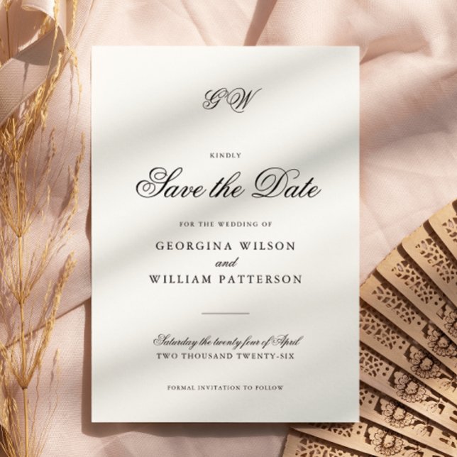 Modern Minimalist Script Monogram Save the Date Invitation (Creator Uploaded)