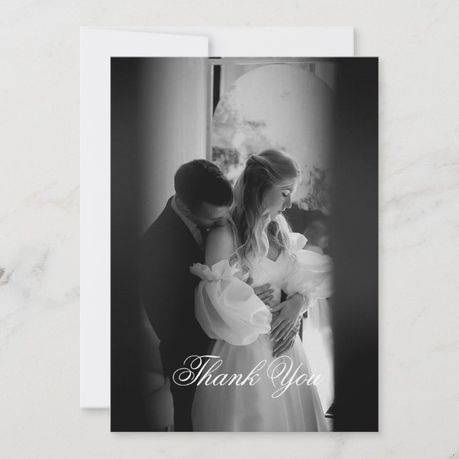 Modern Minimalist Script Monogram Thank You Card (Front)