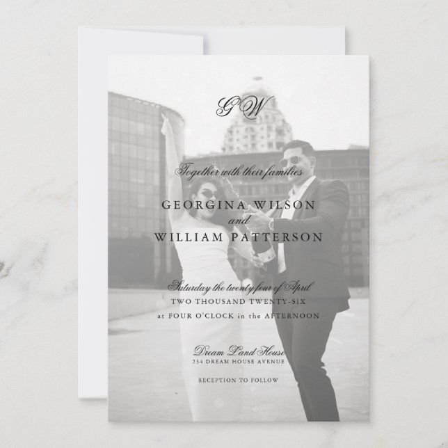 Modern Minimalist Script Monogram Wedding Invitation (Front)