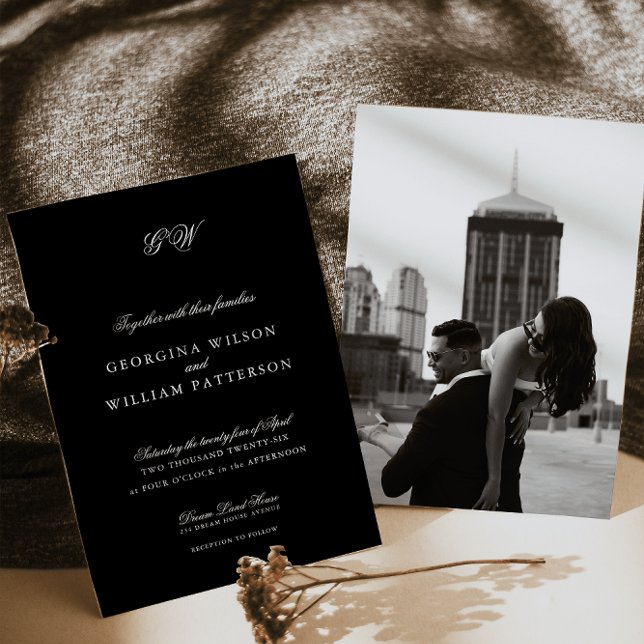 Modern Minimalist Script Monogram Wedding Invitation (Creator Uploaded)