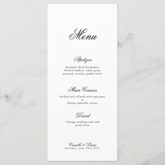 Modern Minimalist Script Monogram Wedding Menu (Front)
