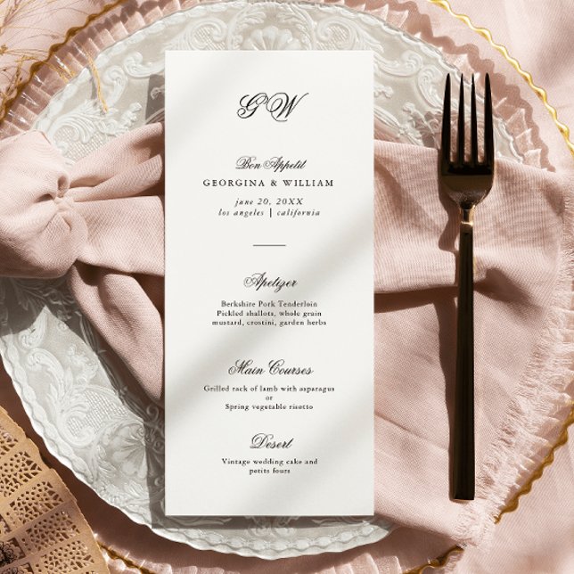 Modern Minimalist Script Monogram Wedding Menu (Creator Uploaded)
