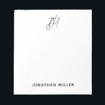 Modern Minimalist Script Monogram White Notepad<br><div class="desc">Keep all of your notes organised with this modern minimalist script monogram notepad. Featuring a sleek and simple design,  this notepad is perfect for use at home,  in the office,  or on-the-go. The white background and customisable script monogram make this notepad a stylish addition to any workspace.</div>