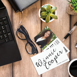 Modern Minimalist Script Name Black White Business Card