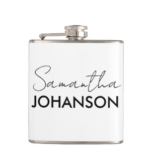 Modern Minimalist Script Name monogram Hip Flask