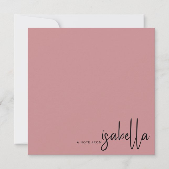 Modern Minimalist Script Name Note From Dusty Pink Card (Front)