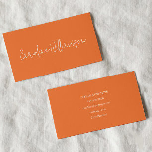 Modern Minimalist Script Name Orange Unique Business Card