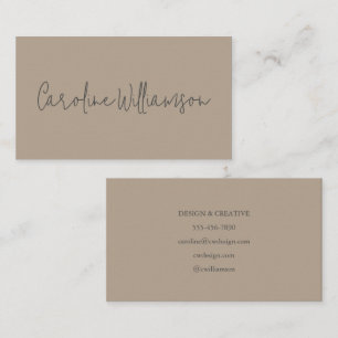 Modern Minimalist Script Name Tan Brown Unique Business Card