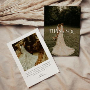 Modern Minimalist Script Names 2-Photo Wedding Thank You Card