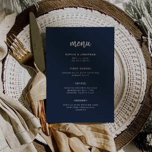 Modern Minimalist Script Navy Blue   Wedding Menu