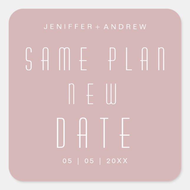 modern minimalist script new wedding date square sticker (Front)