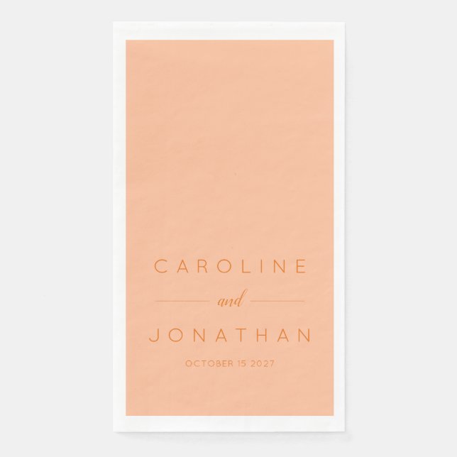 Modern Minimalist Script Peach Custom Wedding Napkin (Front)