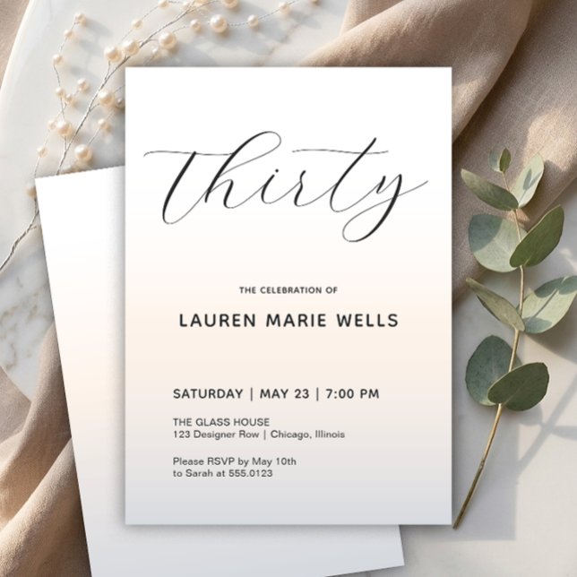 Modern Minimalist Script Pearl 30th Birthday Invitation (Creator Uploaded)