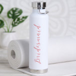 Modern Minimalist Script Personalised Bridesmaid Water Bottle<br><div class="desc">Give your bridal party this practical Personalised Modern Minimalist Bridesmaid Water Bottle! Perfect to bring on the go! Different colour options available.  Text can be changed to any title including Jr. Bridesmaid,  Maid of Honour,  Matron of Honour and Flower Girl.</div>