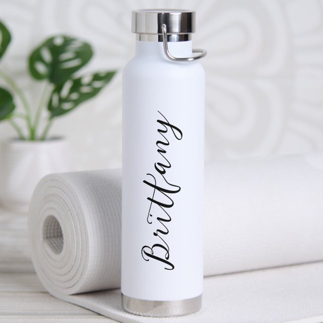 Modern Minimalist Script Personalised Water Bottle (Personalized Water Bottle with Name - perfect as a birthday gift, bridesmaid gift or for the bride!)