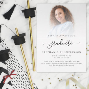 Modern Minimalist Script Photo 2024 Graduation In Invitation
