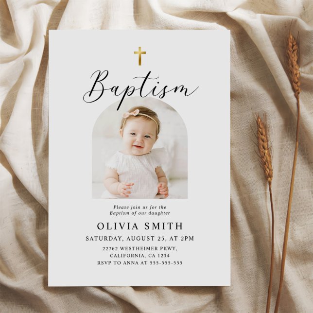 Modern Minimalist Script Photo Baptism  Invitation (Creator Uploaded)