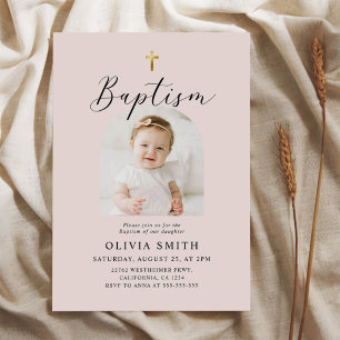 Modern Minimalist Script Photo Baptism  Invitation