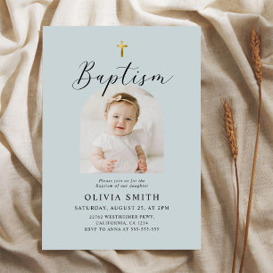 Modern Minimalist Script Photo Baptism  Invitation