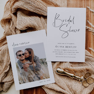 Modern Minimalist Script Photo Bridal Shower Invitation