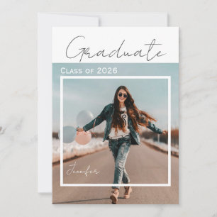 Modern Minimalist Script Photo Graduation Party Invitation