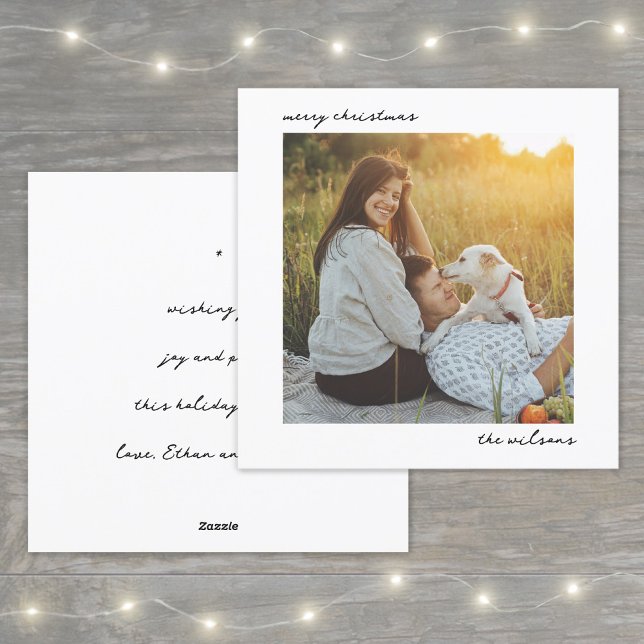 Modern Minimalist Script Photo Merry Christmas Holiday Card (Creator Uploaded)