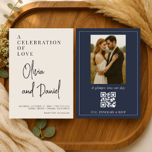 Modern Minimalist Script Photo QR Code Wedding Invitation