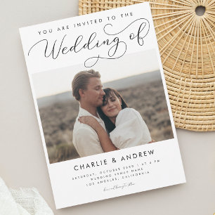 Modern Minimalist Script Photo Qr Code Wedding Invitation