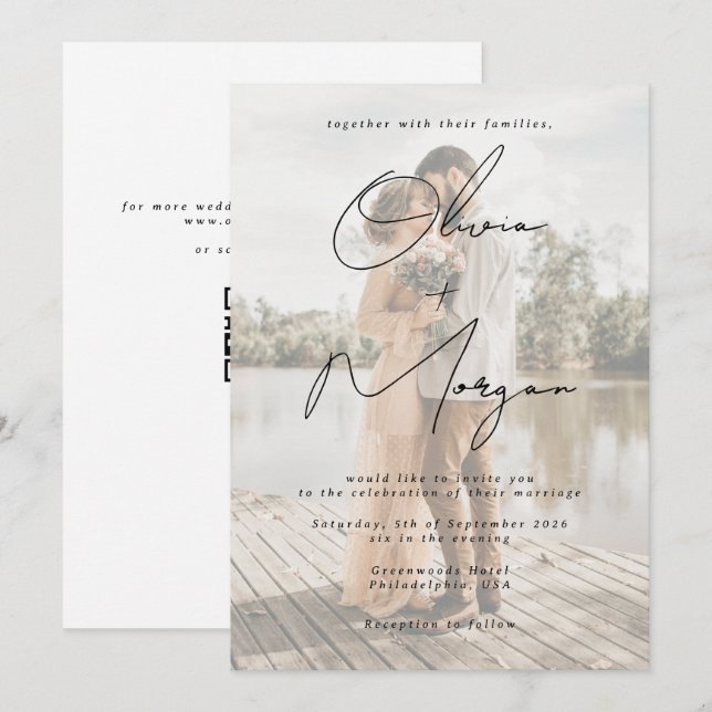 Modern Minimalist Script Photo Wedding Invitation (Front/Back)