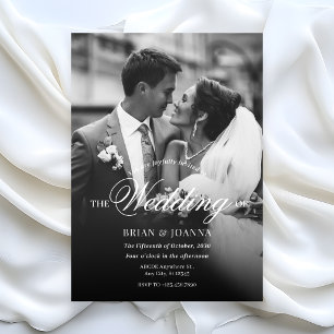 Modern minimalist script photo wedding invitation