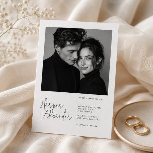 Modern Minimalist Script Photo Wedding Invitation