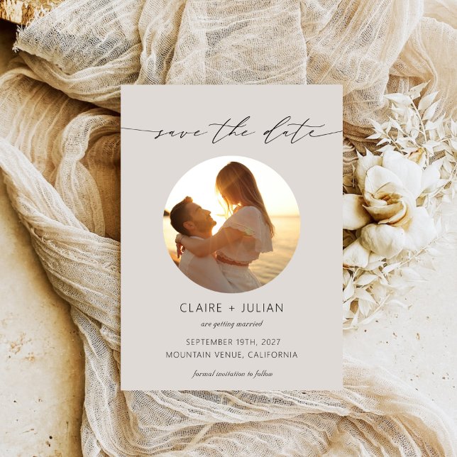 Modern Minimalist Script Photo Wedding Save The Date (Creator Uploaded)